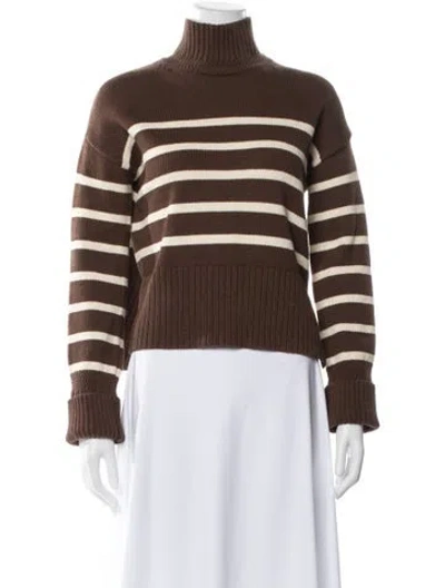 Pre-owned Veronica Beard Striped Turtleneck Sweater In Brown