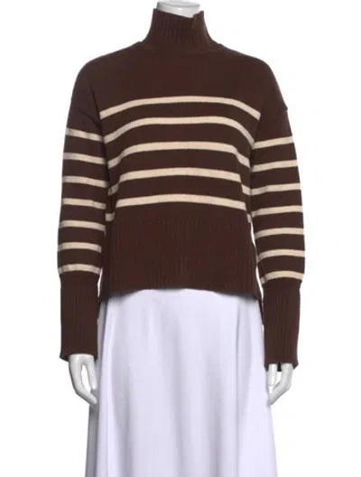 Pre-owned Veronica Beard Striped Turtleneck Sweater In Brown