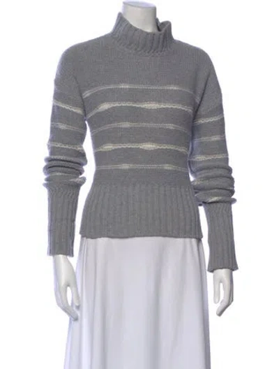 Pre-owned Veronica Beard Striped Turtleneck Sweater In Gray
