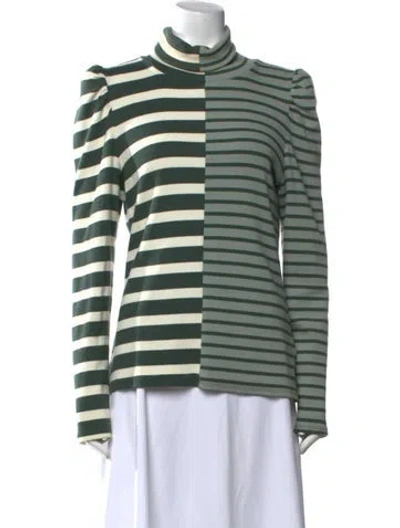 Pre-owned Veronica Beard Striped Turtleneck Sweater In Green