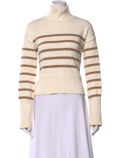 Pre-owned Veronica Beard Striped Turtleneck Sweater In Neutral
