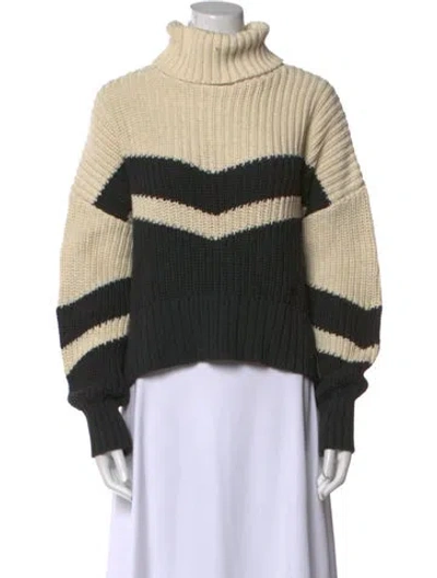 Pre-owned Veronica Beard Striped Turtleneck Sweater In Neutral