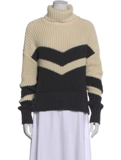 Pre-owned Veronica Beard Striped Turtleneck Sweater In Neutral