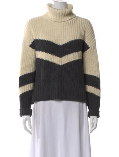 Pre-owned Veronica Beard Striped Turtleneck Sweater In Neutral