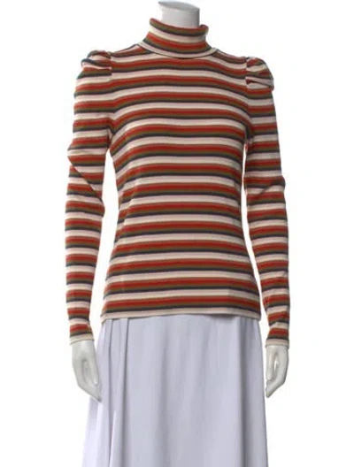Pre-owned Veronica Beard Striped Turtleneck Sweater In Red