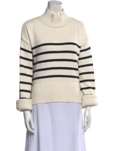 Pre-owned Veronica Beard Striped Turtleneck Sweater In White
