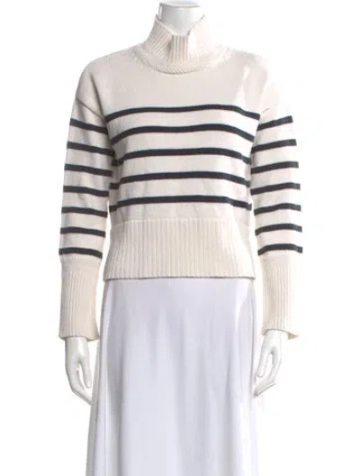 Pre-owned Veronica Beard Striped Turtleneck Sweater In White