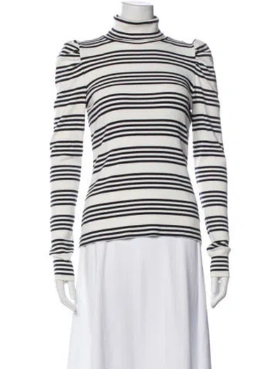 Pre-owned Veronica Beard Striped Turtleneck Sweater In White