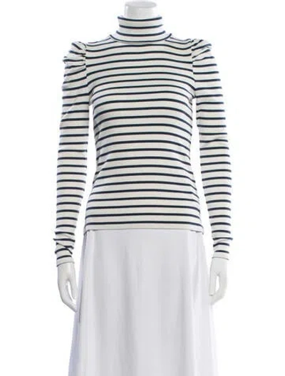 Pre-owned Veronica Beard Striped Turtleneck Sweater In White