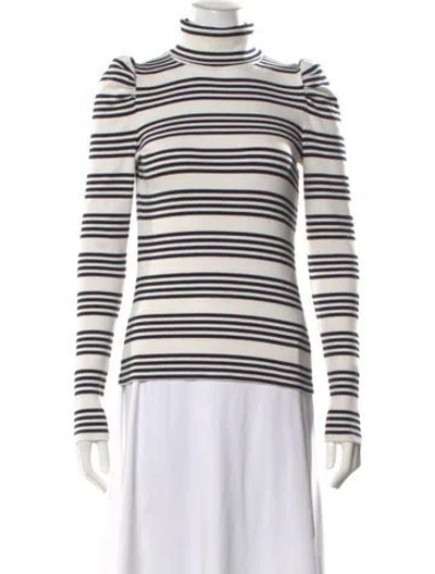 Pre-owned Veronica Beard Striped Turtleneck Sweater In White