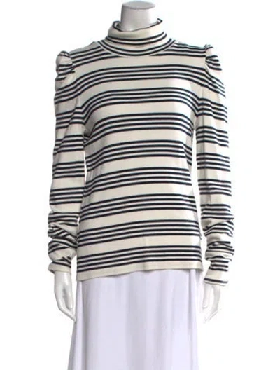Pre-owned Veronica Beard Striped Turtleneck Sweater In White