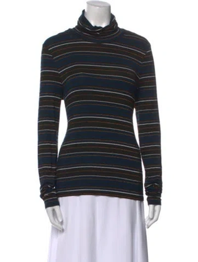 Pre-owned Veronica Beard Striped Turtleneck Sweatshirt In Black