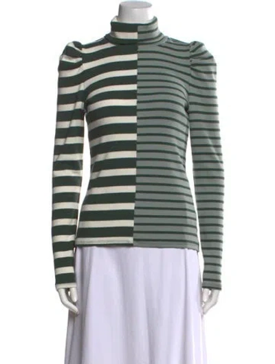 Pre-owned Veronica Beard Striped Turtleneck Sweatshirt In Green