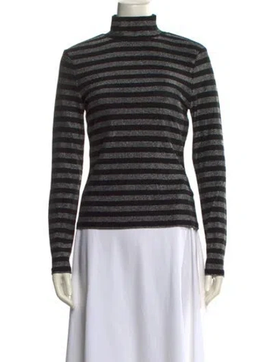 Pre-owned Veronica Beard Striped Turtleneck Sweatshirt In Green