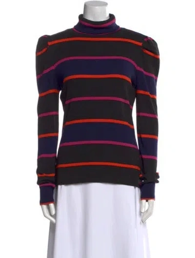 Pre-owned Veronica Beard Striped Turtleneck Top In Black