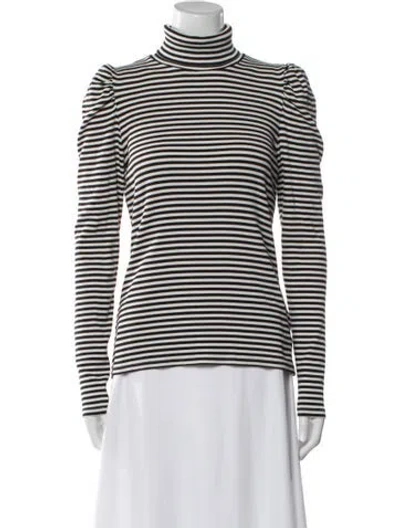Pre-owned Veronica Beard Striped Turtleneck Top In Black