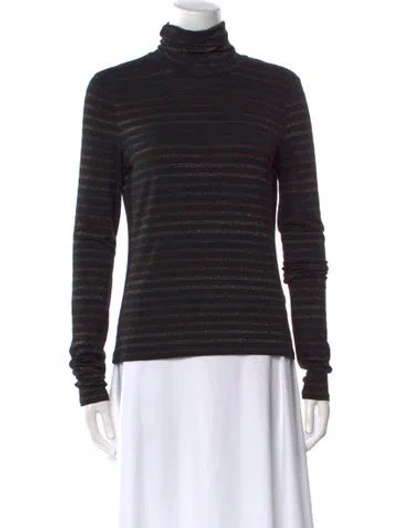 Pre-owned Veronica Beard Striped Turtleneck Top In Black
