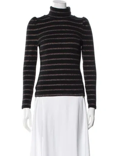 Pre-owned Veronica Beard Striped Turtleneck Top In Black