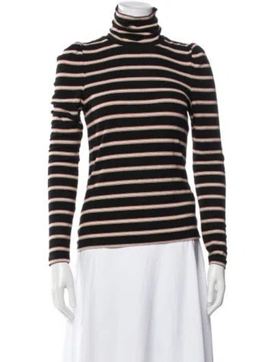Pre-owned Veronica Beard Striped Turtleneck Top In Black