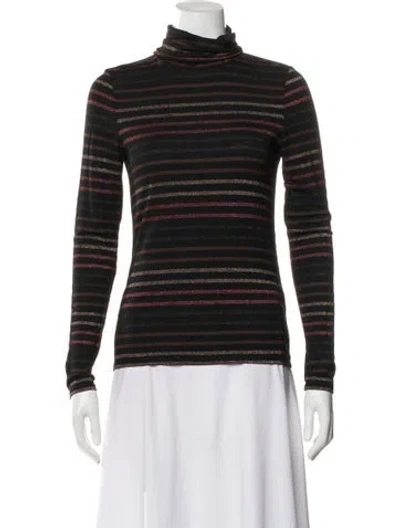 Pre-owned Veronica Beard Striped Turtleneck Top In Black