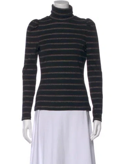 Pre-owned Veronica Beard Striped Turtleneck Top In Black