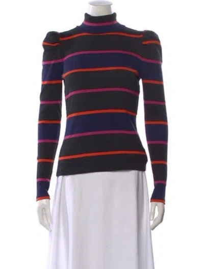 Pre-owned Veronica Beard Striped Turtleneck Top In Black