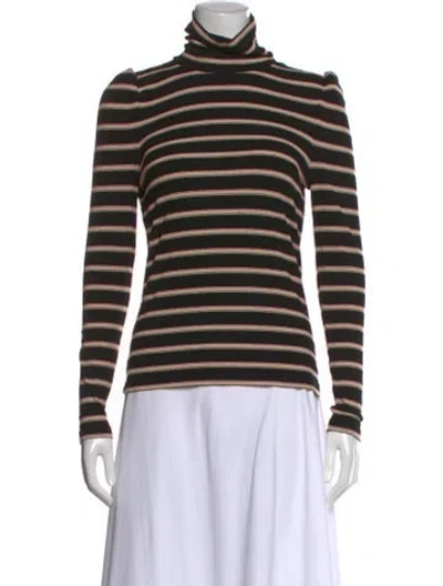 Pre-owned Veronica Beard Striped Turtleneck Top In Black