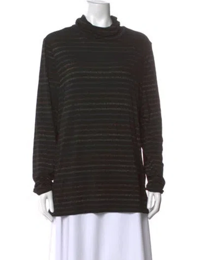 Pre-owned Veronica Beard Striped Turtleneck Top In Black
