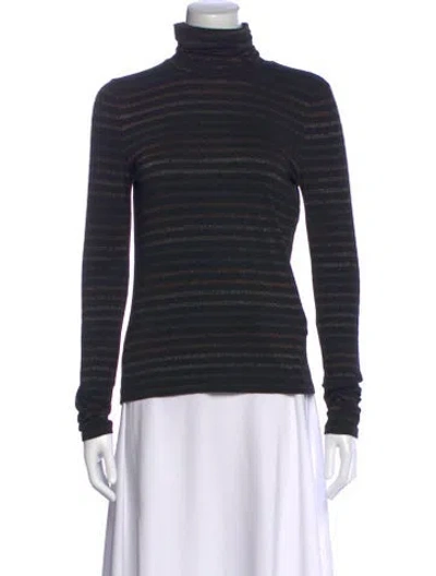 Pre-owned Veronica Beard Striped Turtleneck Top In Black