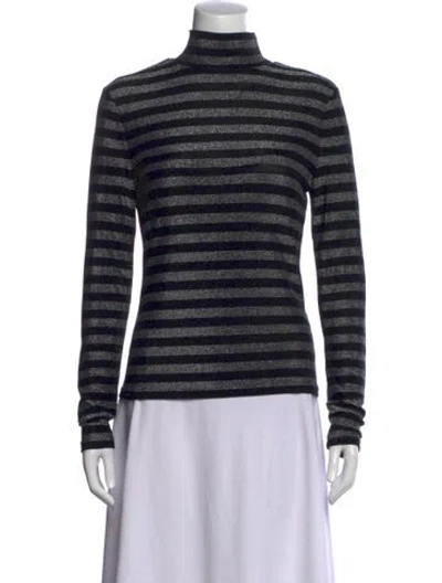 Pre-owned Veronica Beard Striped Turtleneck Top In Black