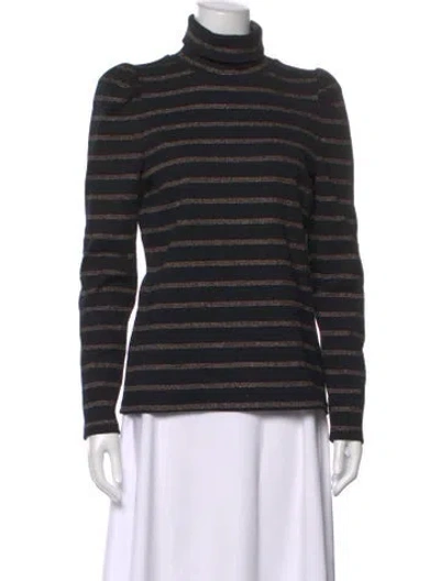 Pre-owned Veronica Beard Striped Turtleneck Top In Black