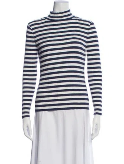 Pre-owned Veronica Beard Striped Turtleneck Top In Blue