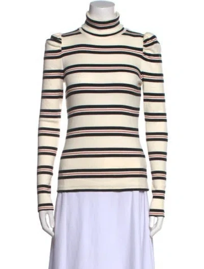 Pre-owned Veronica Beard Striped Turtleneck Top In Neutral