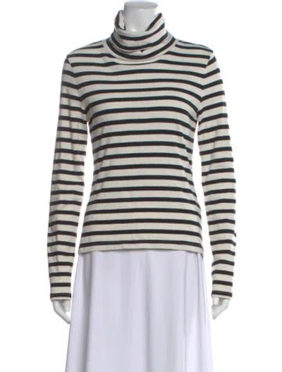 Pre-owned Veronica Beard Striped Turtleneck Top In Neutral