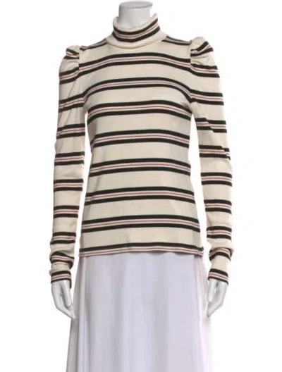 Pre-owned Veronica Beard Striped Turtleneck Top In Neutral