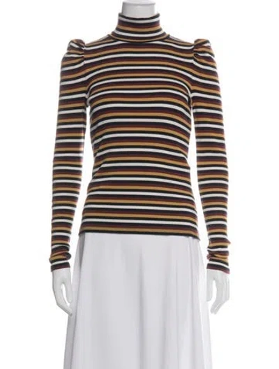Pre-owned Veronica Beard Striped Turtleneck Top In Neutral