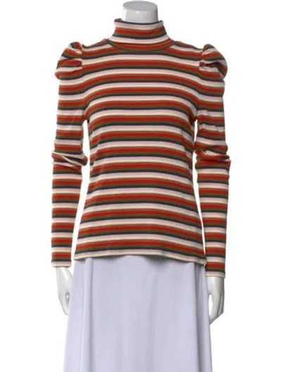 Pre-owned Veronica Beard Striped Turtleneck Top In White