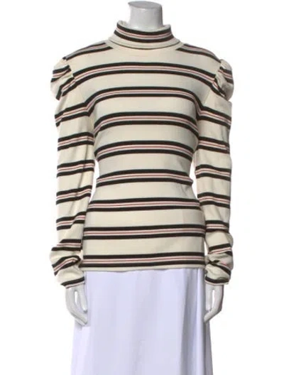 Pre-owned Veronica Beard Striped Turtleneck Top In White