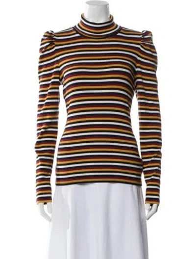 Pre-owned Veronica Beard Striped Turtleneck Top In White
