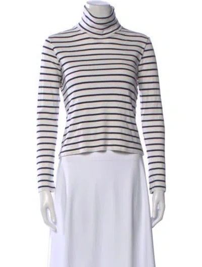Pre-owned Veronica Beard Striped Turtleneck Top In White