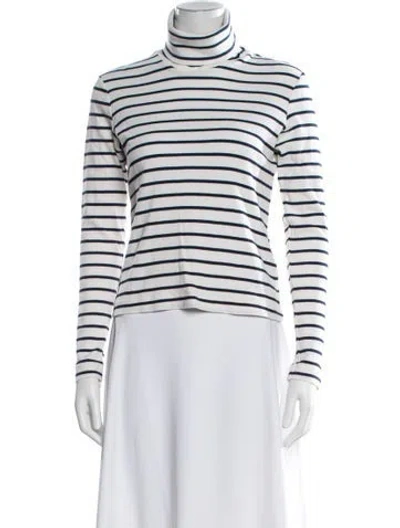 Pre-owned Veronica Beard Striped Turtleneck Top In White