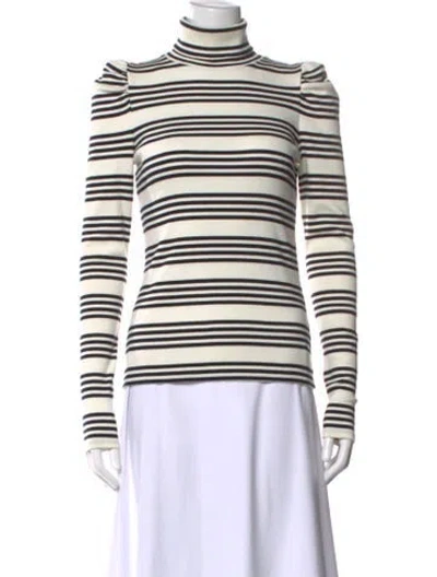 Pre-owned Veronica Beard Striped Turtleneck Top In White