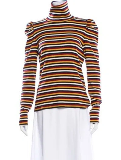 Pre-owned Veronica Beard Striped Turtleneck Top In Yellow