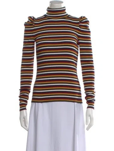 Pre-owned Veronica Beard Striped Turtleneck Top In Yellow