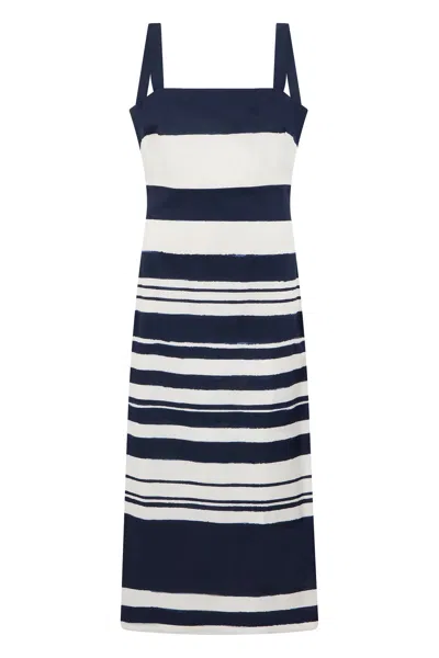 Veronica Beard Striped Midi Dress With Thin Straps In Black