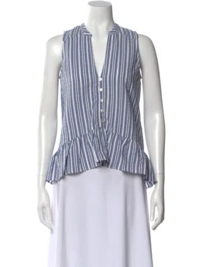Pre-owned Veronica Beard Striped V-neck Blouse In Blue