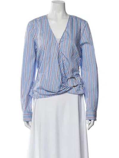 Pre-owned Veronica Beard Striped V-neck Blouse In Blue