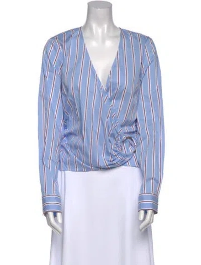 Pre-owned Veronica Beard Striped V-neck Blouse In Blue