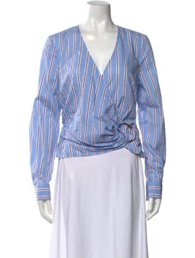 Pre-owned Veronica Beard Striped V-neck Blouse In Blue