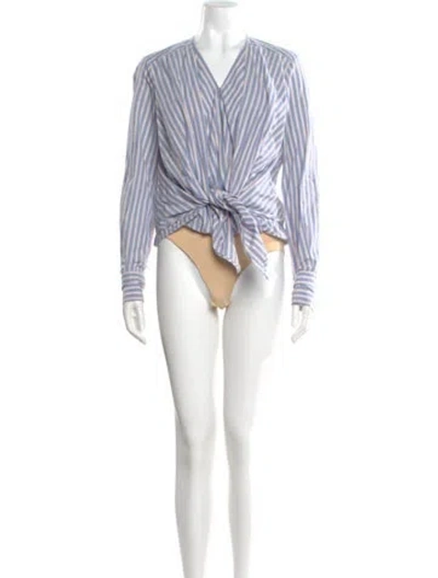 Pre-owned Veronica Beard Striped V-neck Blouse In Blue